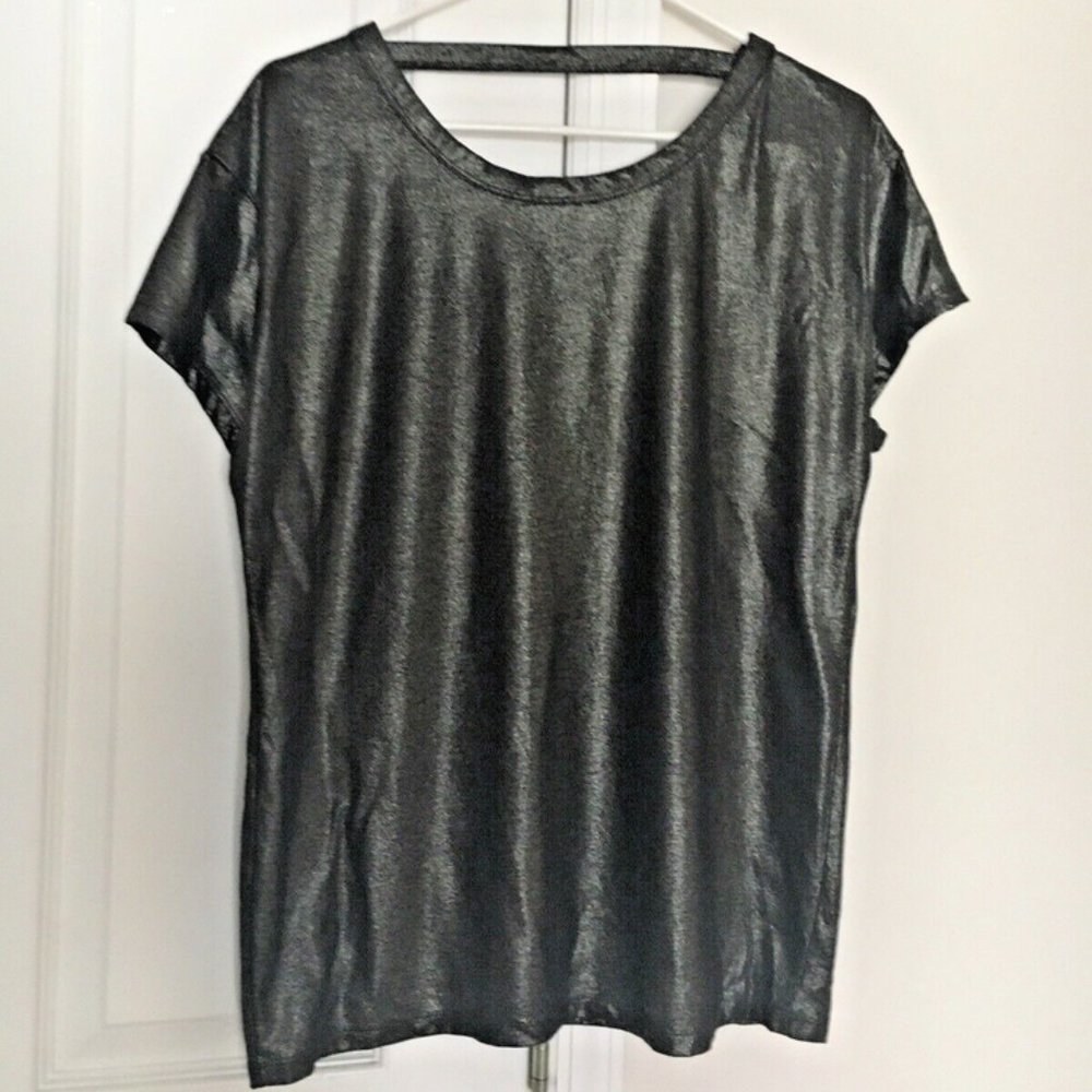 Victoria's Secret Sport Black Gold Shimmer Glitter Cutout Back Gym Top Small
